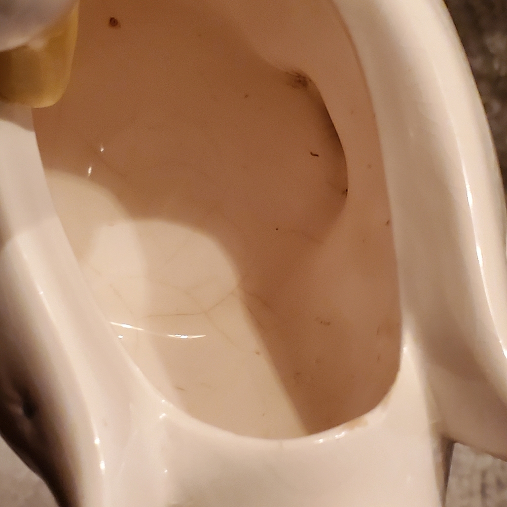 VINTAGE RUSS CERAMIC WHITE DUCK GOOSE PLANTER BLUE POLK-A-DOTS COTTAGECORE - Picture 6 of 6